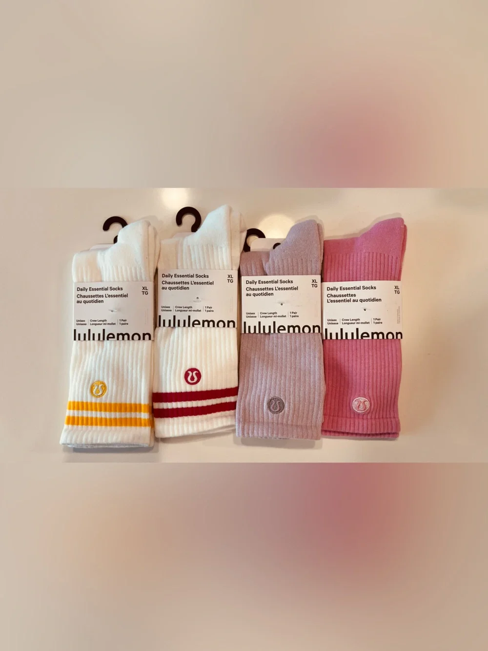 Lululemon Daily Essential Crew Socks 4 Pair Bundle Unisex XL NWT